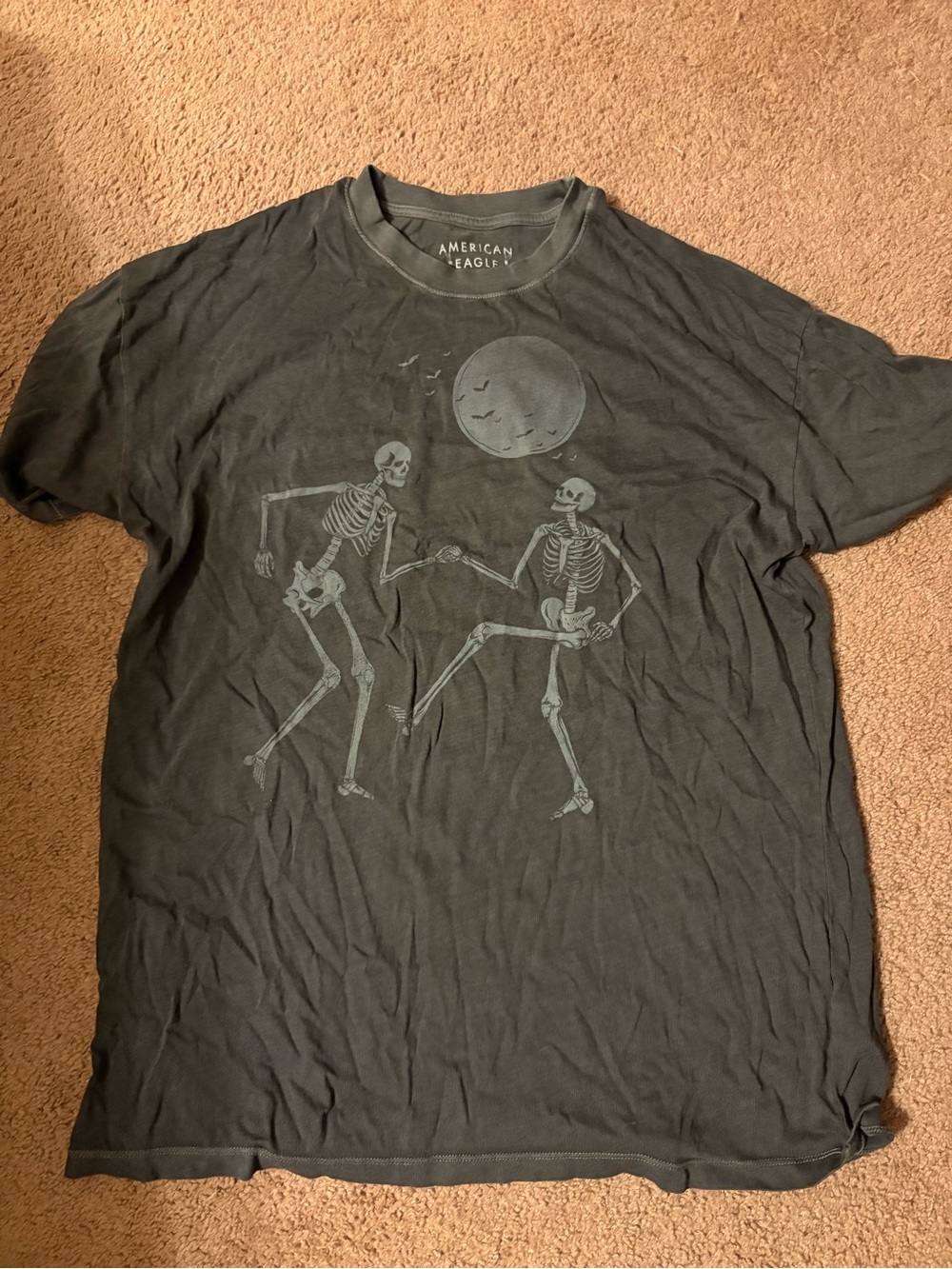 American Eagle Outfitters Black Graphic Skeleton Short-Sleeve Tee